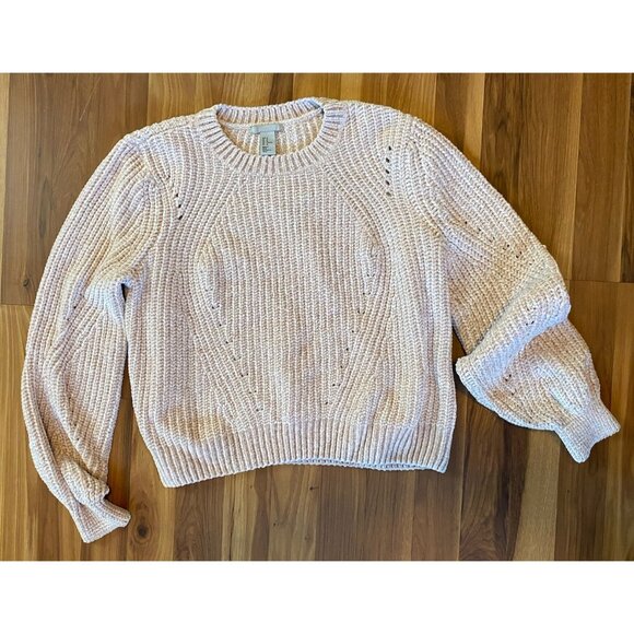 H&M Sweaters - H&M Chenille Blush Pink Medium Sweater Knit Crop Pullover Jumper Chunky Boxy